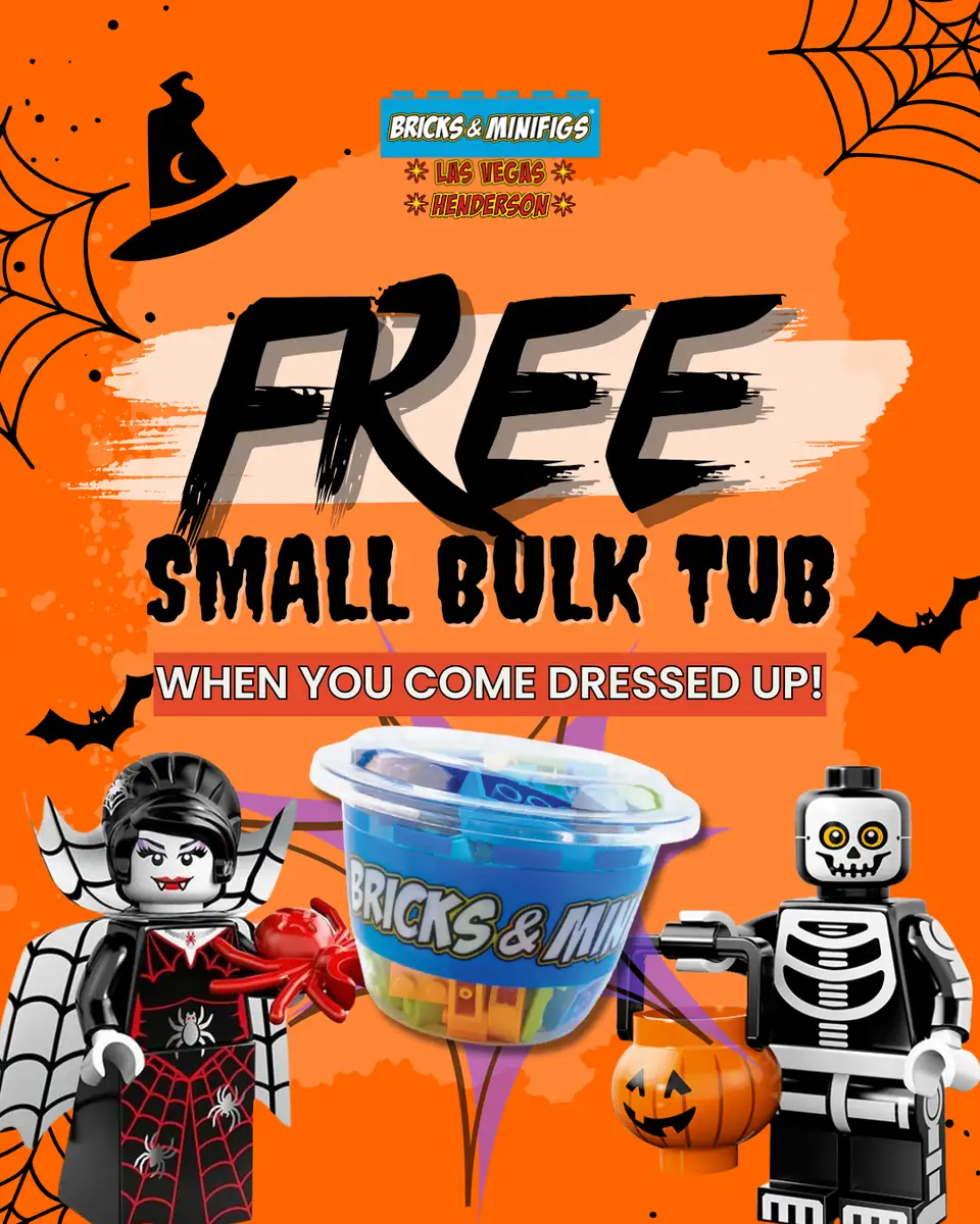 Archived Halloween flyer offering a small bulk tub for visitors in costume.