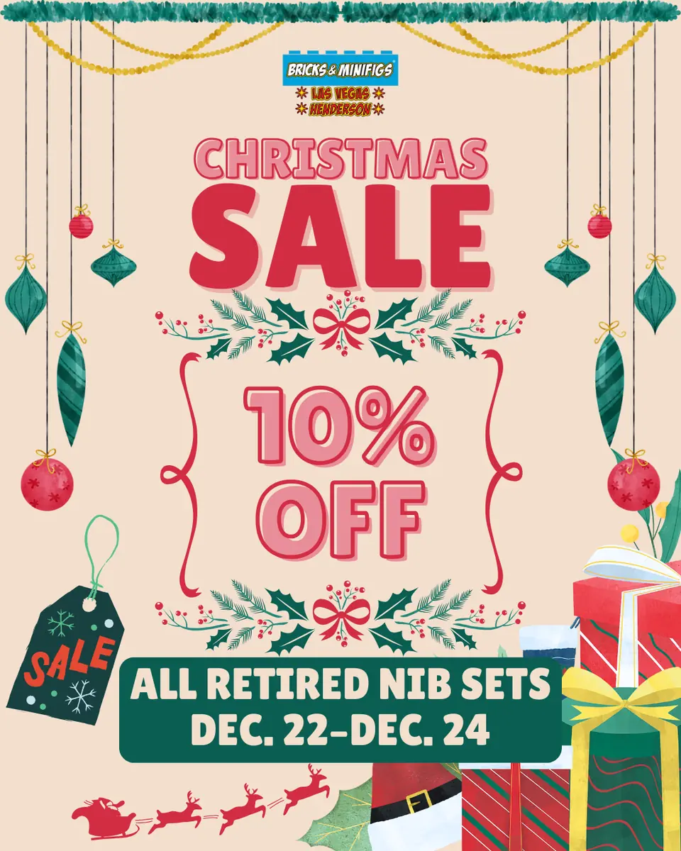 Archived Christmas sale flyer advertising 10% off retired new-in-box sets, December 22–24.